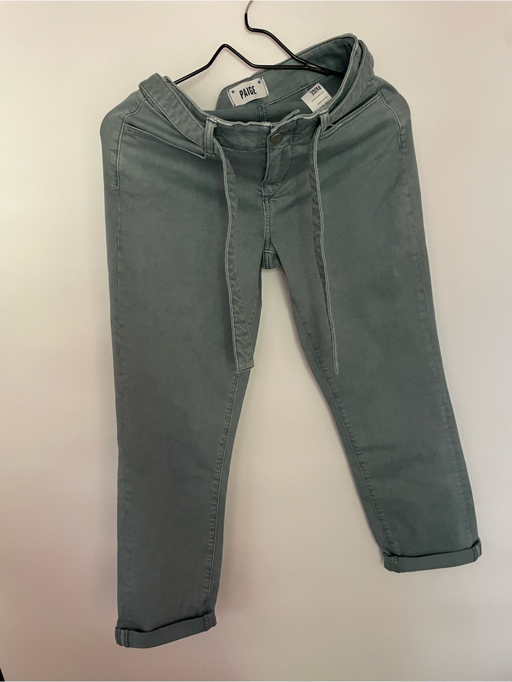 PAIGE Women's Sage Green Tie-Waist Boyfriend Jeans